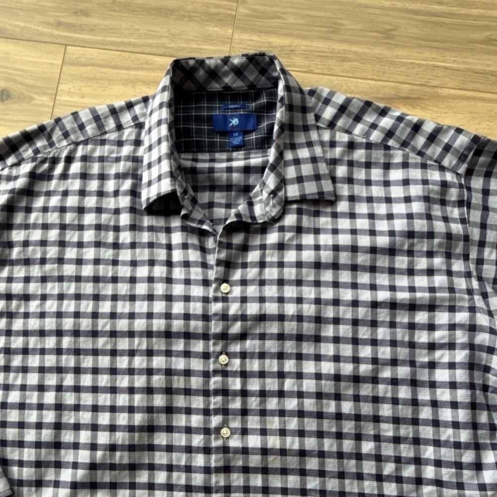 Egara Mens 3X Gingham Check Button Down Shirt Navy Blue White Non-Iron Shirt